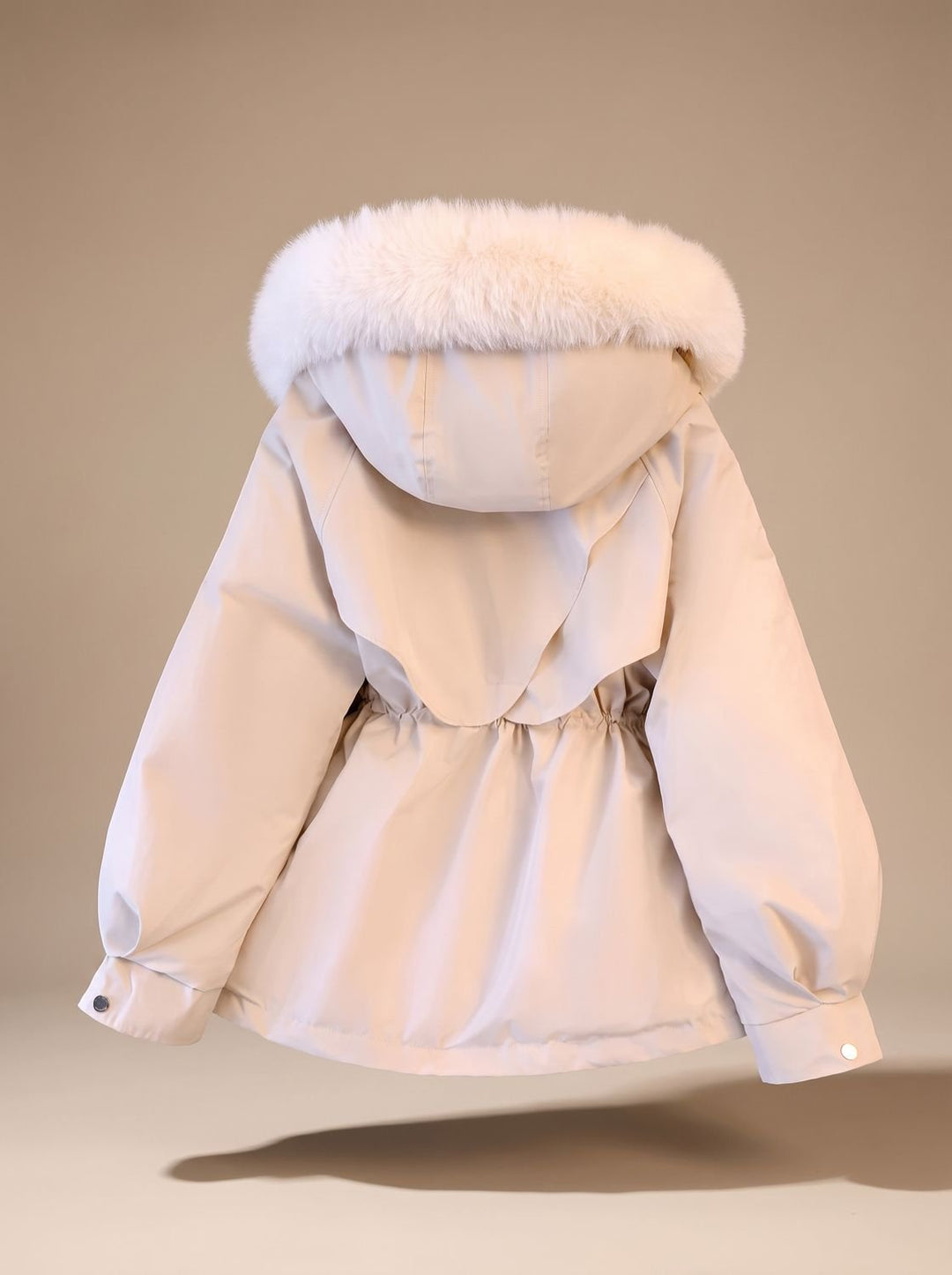 Damen Elegante Winterparka mit Kunstfellkapuze Taillenzug