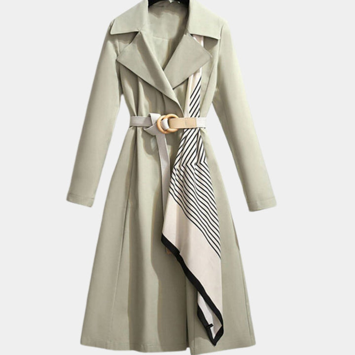 Damen Eleganter Gürtel-Trench Coat Klassischer Midi-Schnitt - Grün