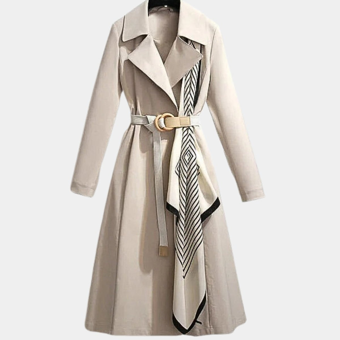 Damen Eleganter Gürtel-Trench Coat Klassischer Midi-Schnitt - Beige