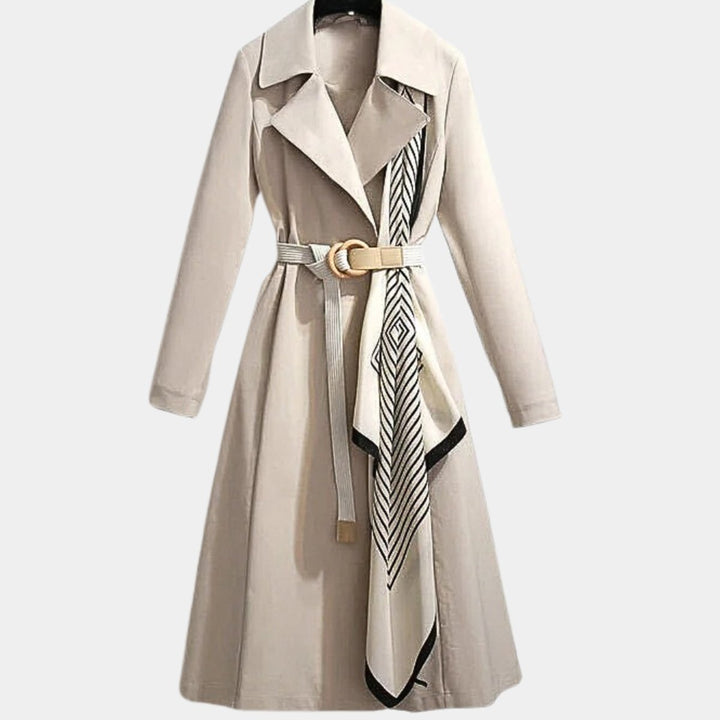 Damen Eleganter Gürtel-Trench Coat Klassischer Midi-Schnitt - Beige