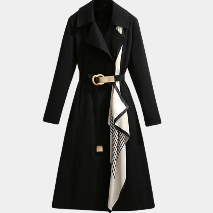 Damen Eleganter Gürtel-Trench Coat Klassischer Midi-Schnitt - Schwarz