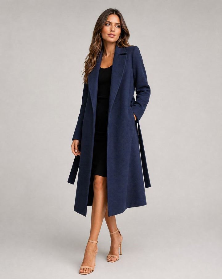 Damen Eleganter Gürtel-Wollmix Trench Coat Langer Wintermantel