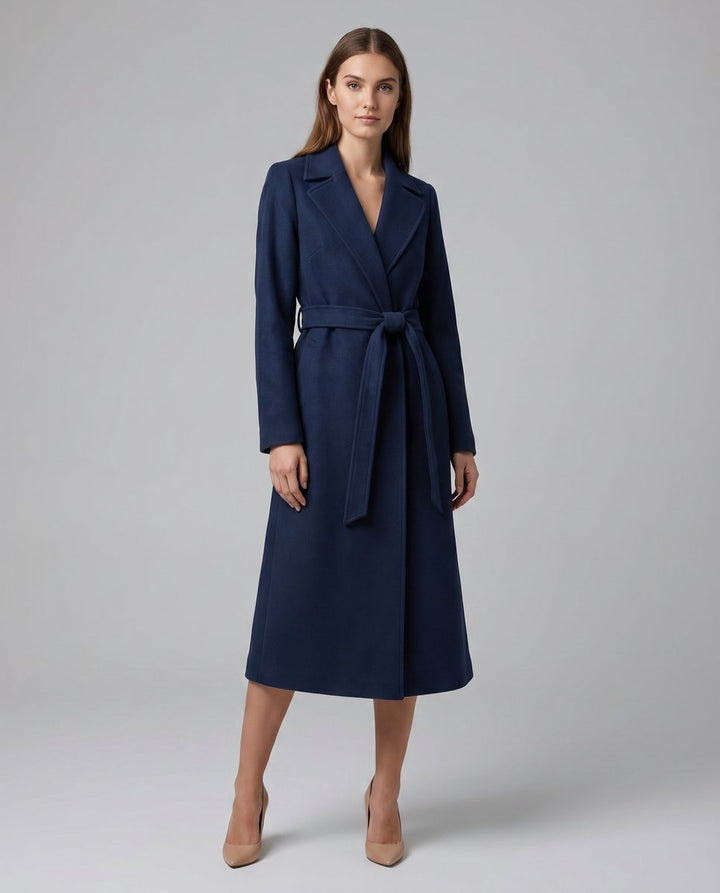 Damen Eleganter Gürtel-Wollmix Trench Coat Langer Wintermantel