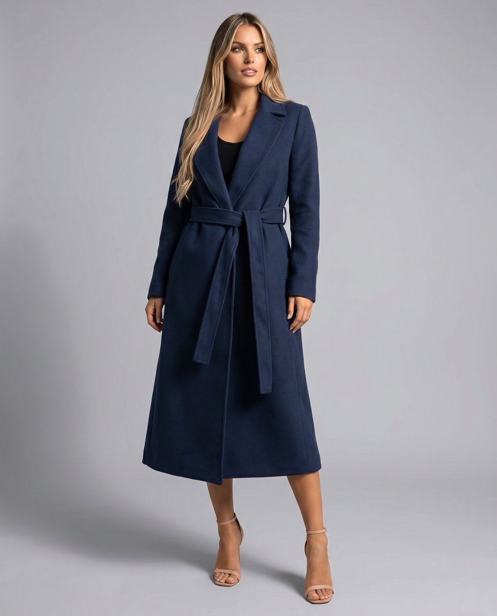 Damen Eleganter Gürtel-Wollmix Trench Coat Langer Wintermantel