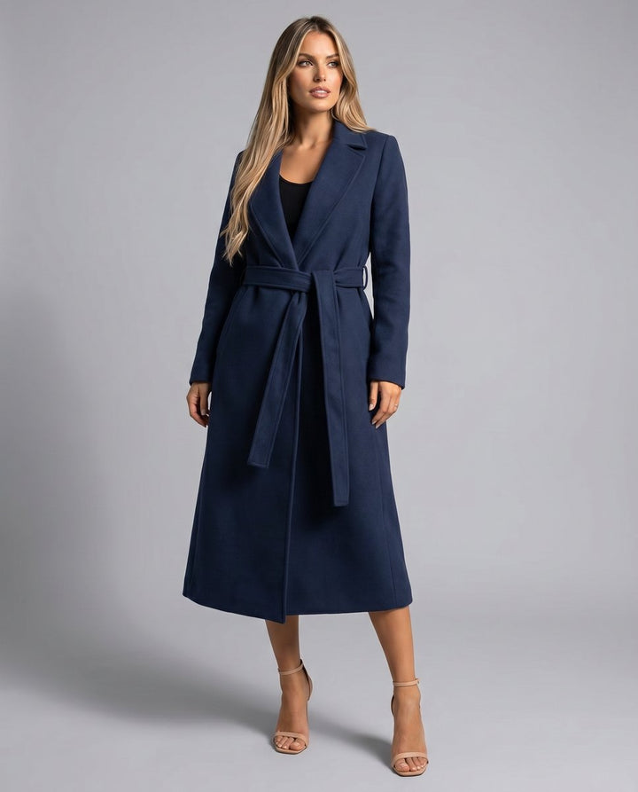 Damen Eleganter Gürtel-Wollmix Trench Coat Langer Wintermantel