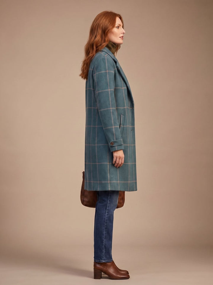 Damen Eleganter Karierter Winter Coat Taillierter Mantel