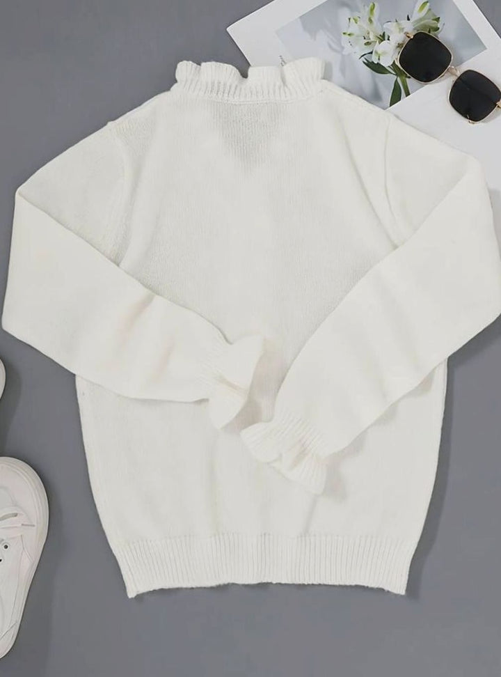 Damen Eleganter Pullover Klassischer Rüschen V-Ausschnitt Strickjacke