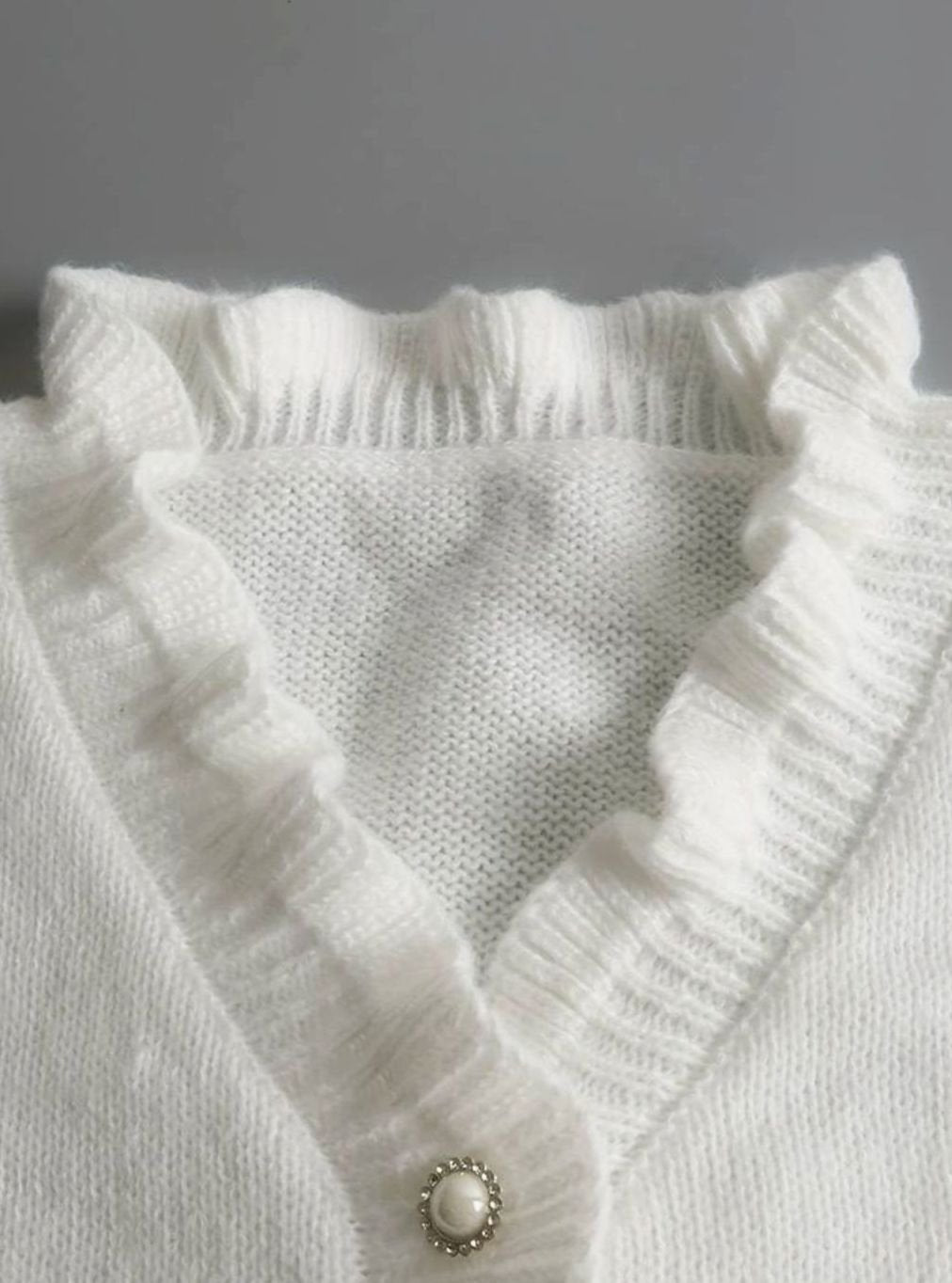 Damen Eleganter Pullover Klassischer Rüschen V-Ausschnitt Strickjacke