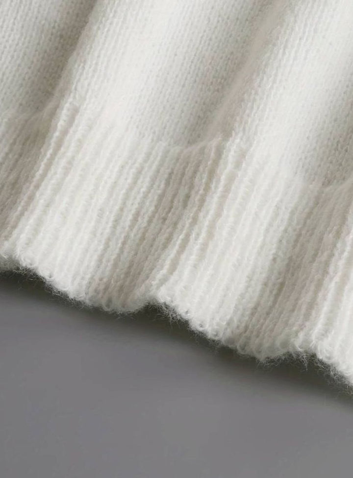 Damen Eleganter Pullover Klassischer Rüschen V-Ausschnitt Strickjacke