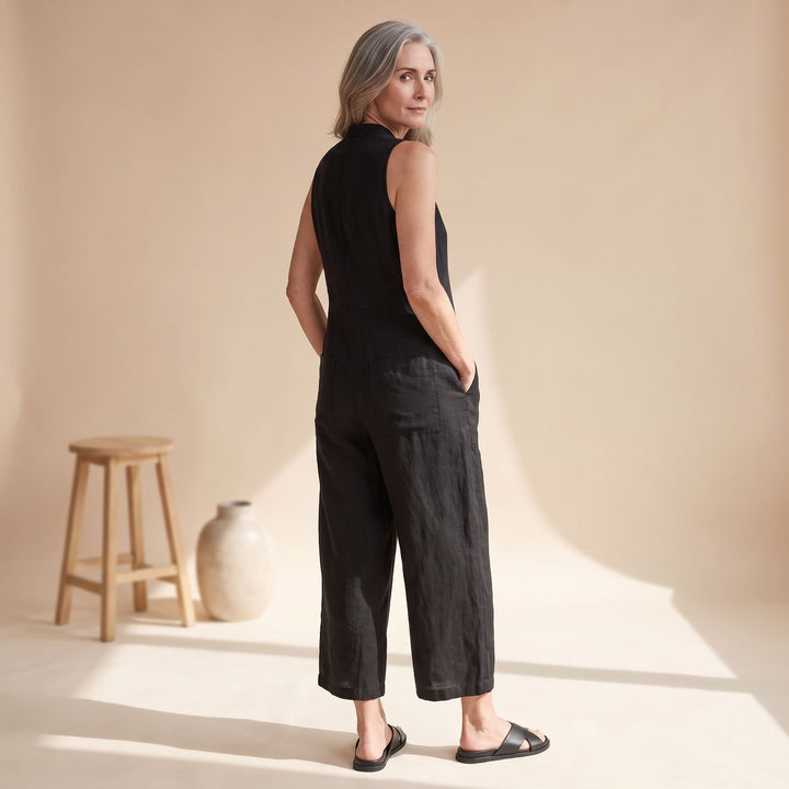 Damen Eleganter Ärmelloser Jumpsuit mit Weitem Bein und Taschen