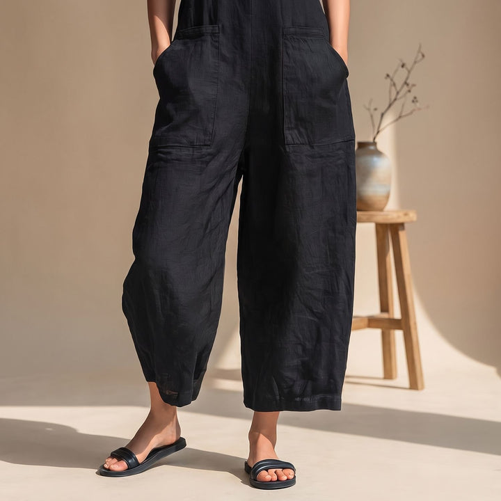 Damen Eleganter Ärmelloser Jumpsuit mit Weitem Bein und Taschen
