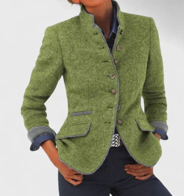 Damen Eleganter Stehkragen-Blazer mit Knopfleiste Langarm - Grün