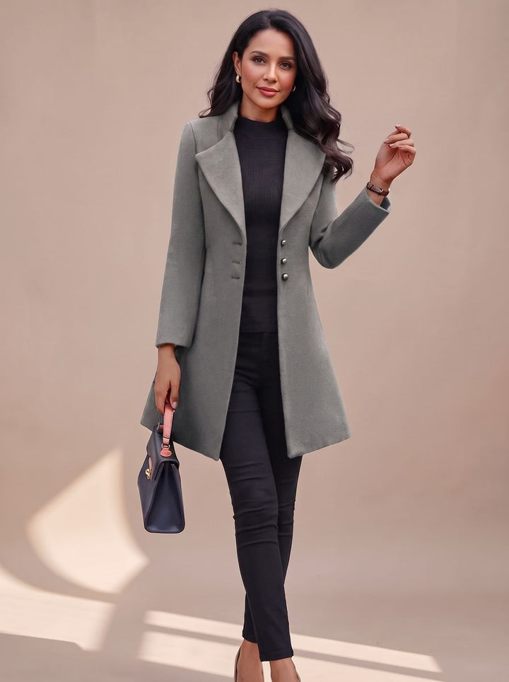 Damen Eleganter Taillierter Trenchcoat mit Reverskragen - Grau