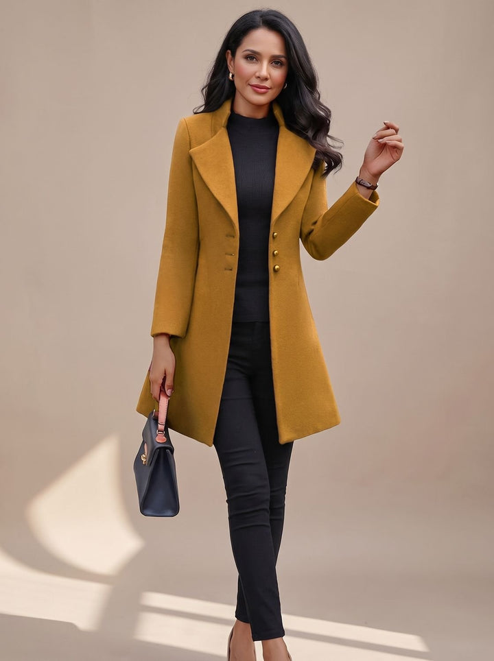 Damen Eleganter Taillierter Trenchcoat mit Reverskragen - Gelb