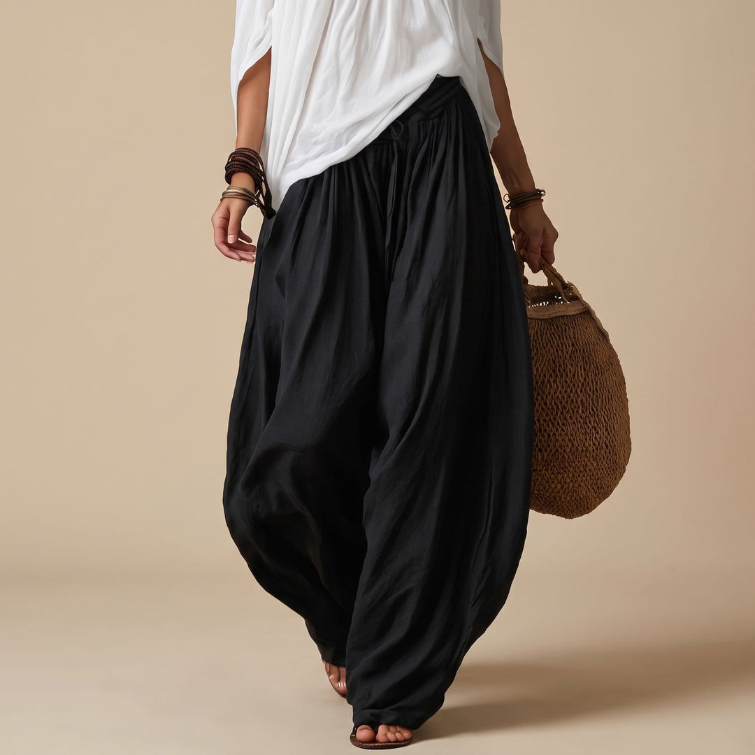 Damen Eleganter Zweiteiler Off-Shoulder Top Puffärmel Weite Haremshose