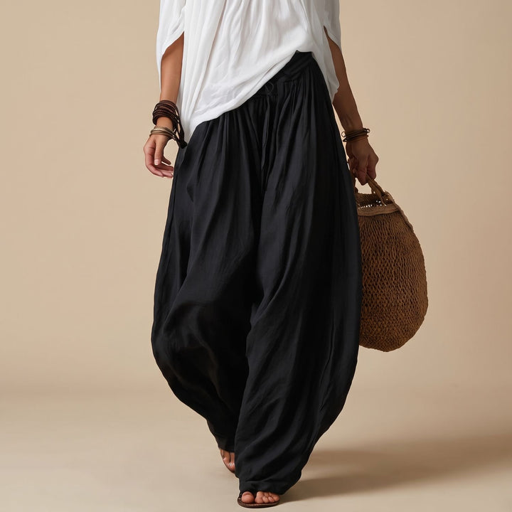 Damen Eleganter Zweiteiler Off-Shoulder Top Puffärmel Weite Haremshose
