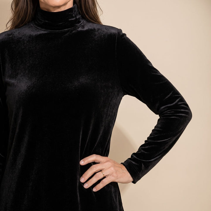Damen Eleganter Zweiteiler Samt Rollkragen Tunika Weites Bein