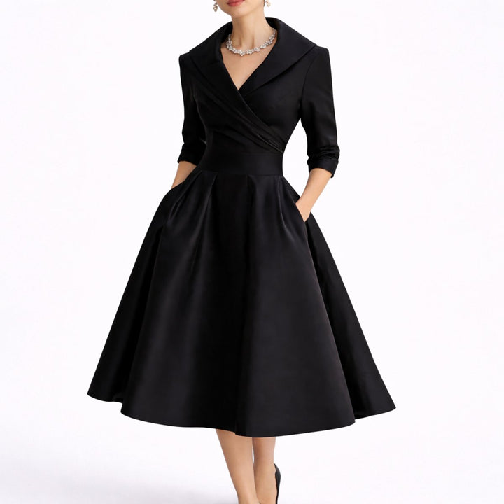 Damen Elegantes A-Linien Midi-Kleid für Hochzeitsgäste im Herbst - Schwarz