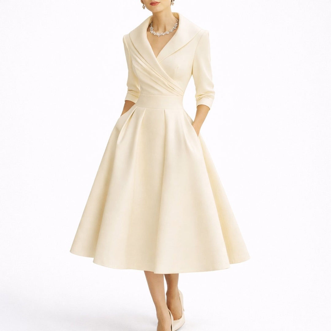 Damen Elegantes A-Linien Midi-Kleid für Hochzeitsgäste im Herbst - Weiß