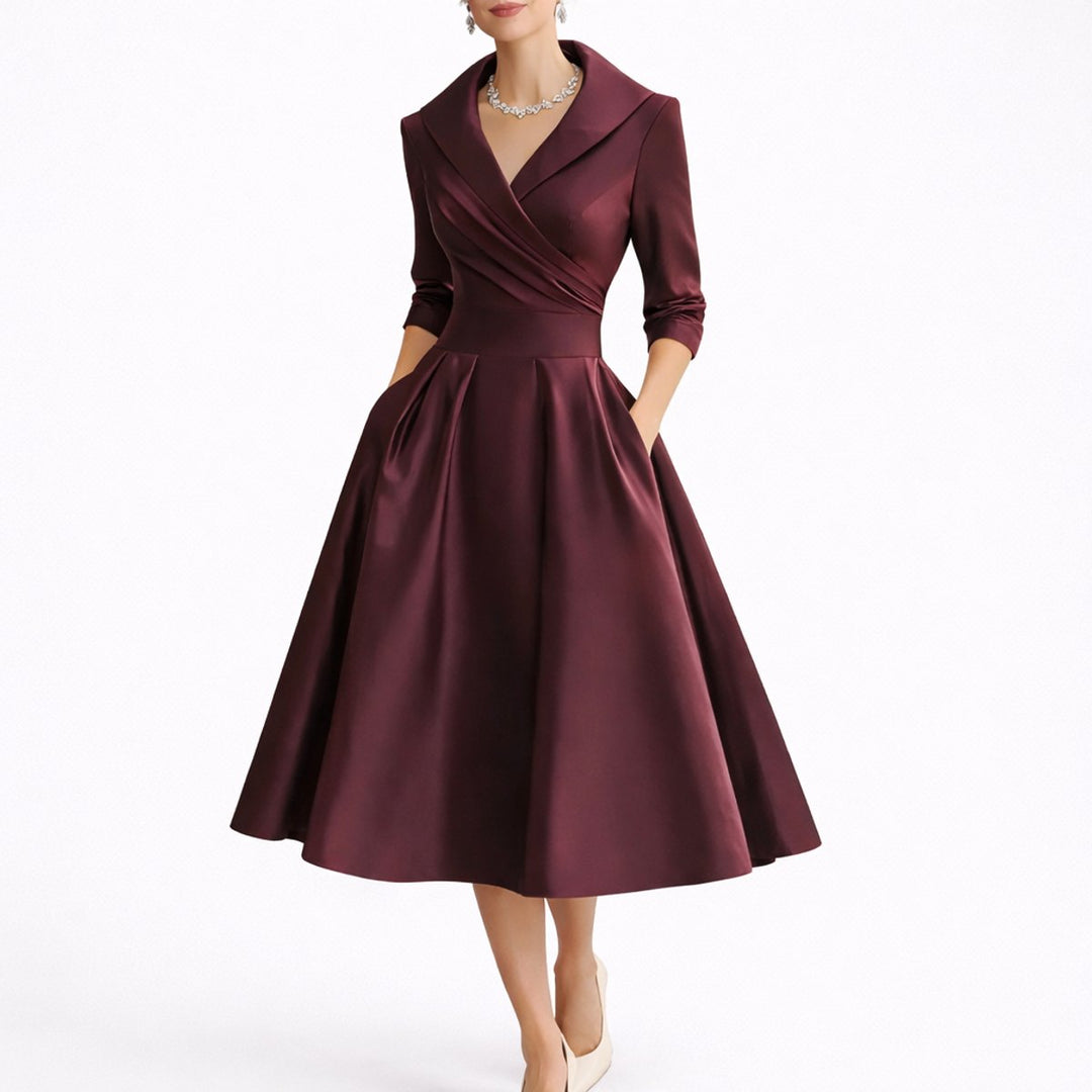 Damen Elegantes A-Linien Midi-Kleid für Hochzeitsgäste im Herbst - Rot