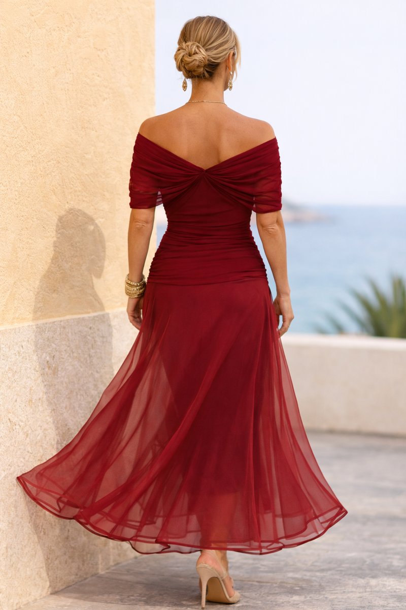 Damen Elegantes Cocktailkleid Maxi V-Ausschnitt Chiffon Festkleid