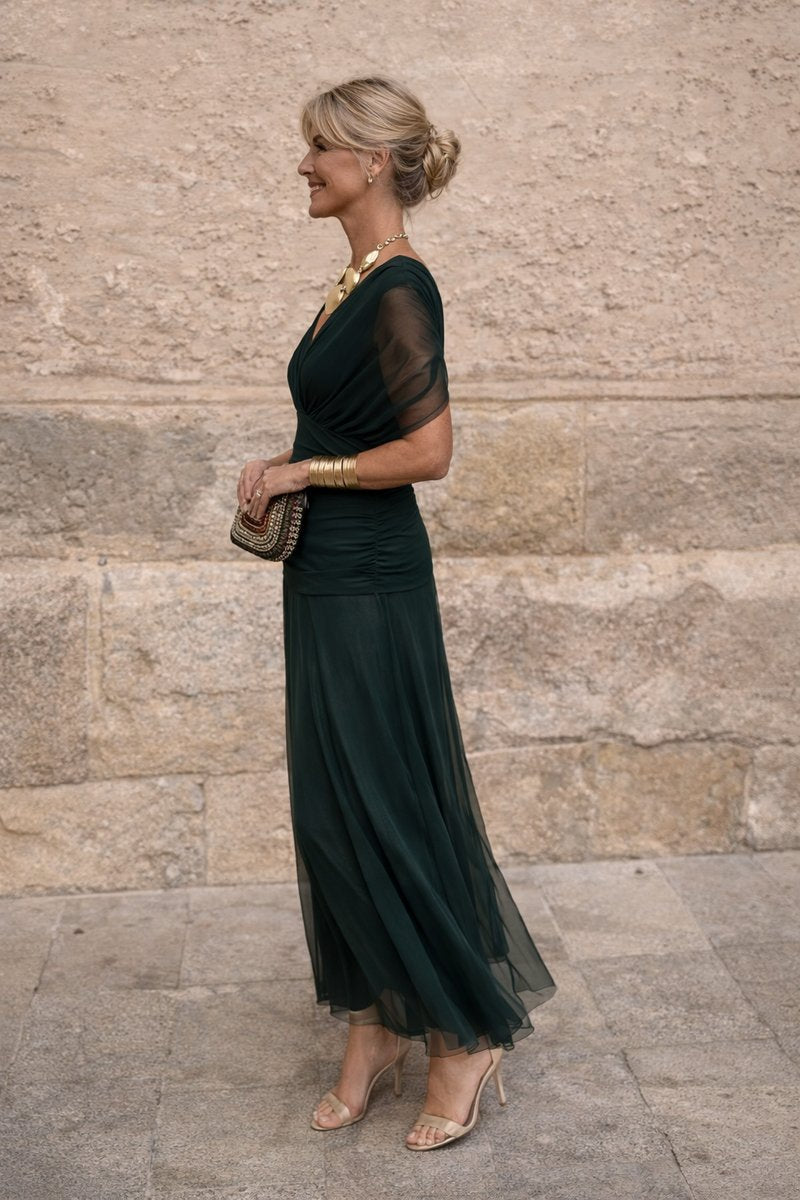 Damen Elegantes Cocktailkleid Maxi V-Ausschnitt Chiffon Festkleid