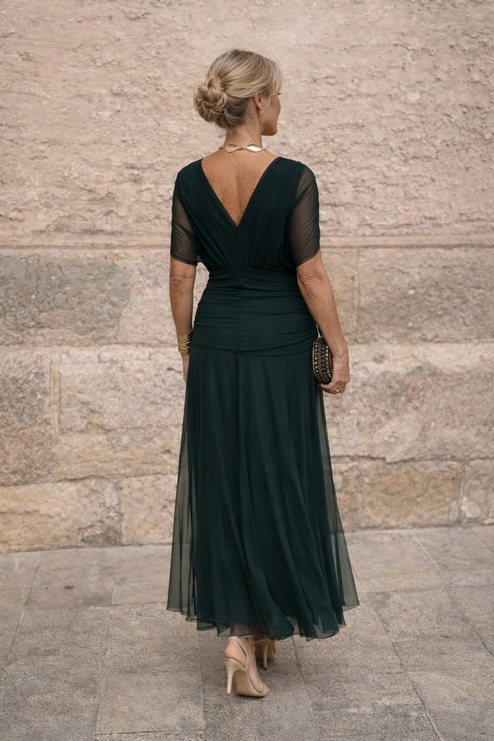 Damen Elegantes Cocktailkleid Maxi V-Ausschnitt Chiffon Festkleid