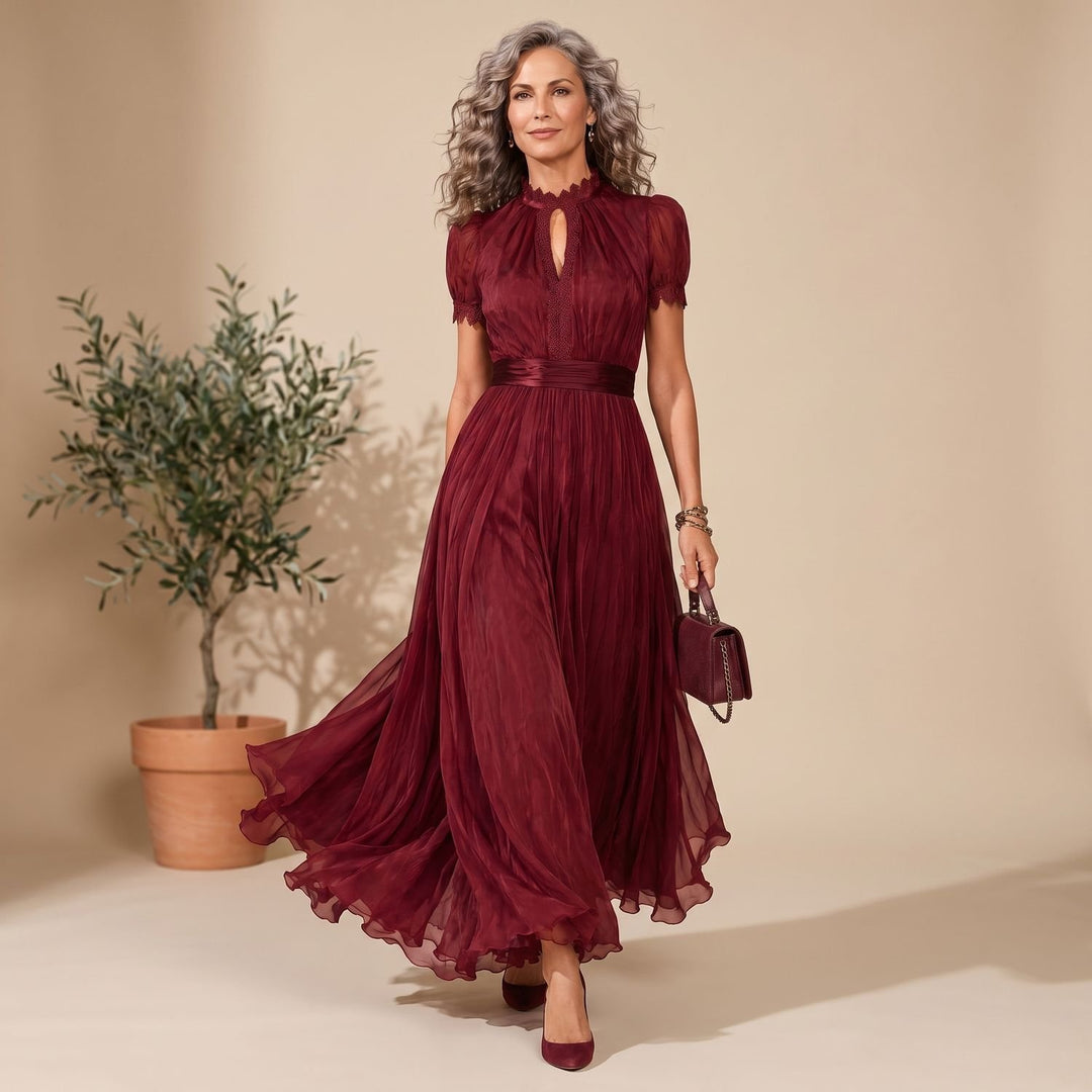 Damen Elegantes Fließendes Maxi-Abendkleid mit Spitzendetails