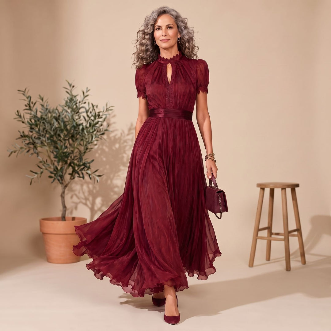 Damen Elegantes Fließendes Maxi-Abendkleid mit Spitzendetails
