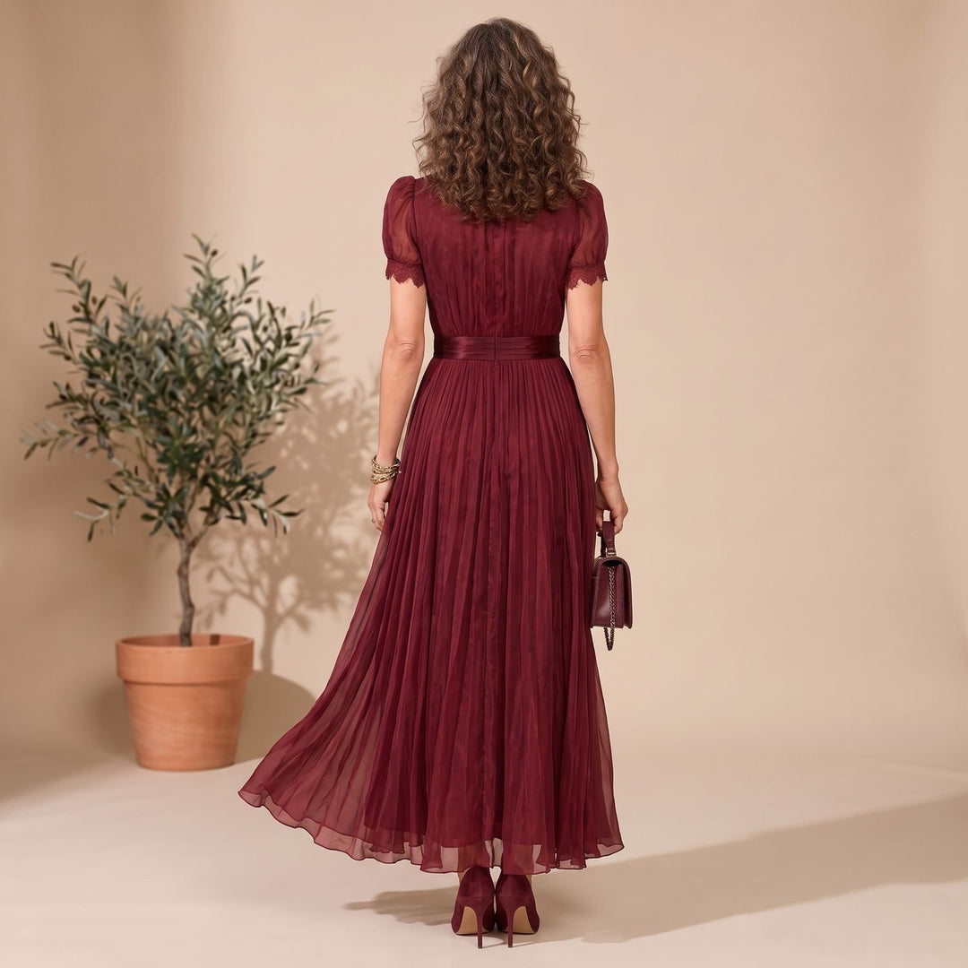 Damen Elegantes Fließendes Maxi-Abendkleid mit Spitzendetails