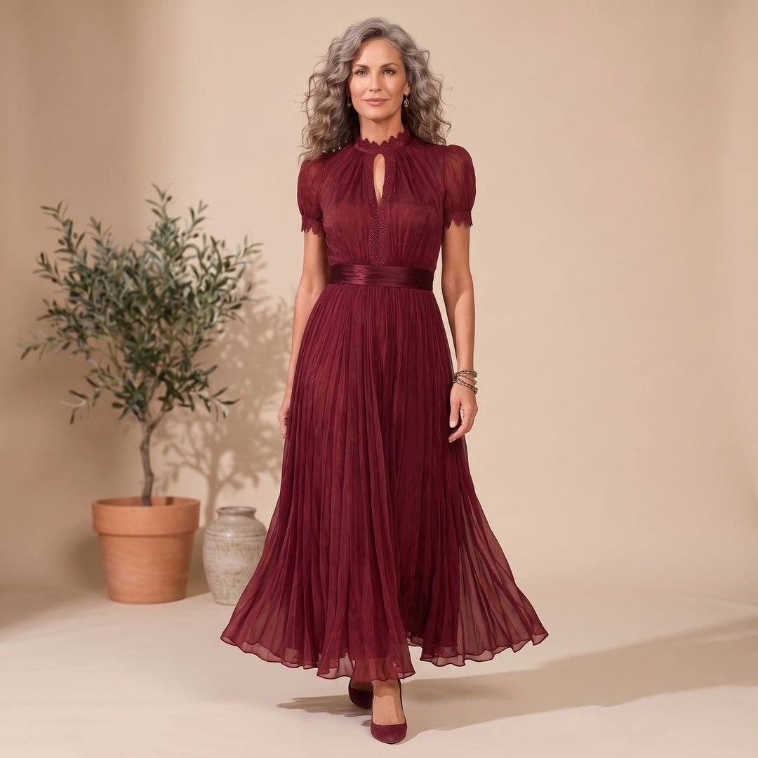 Damen Elegantes Fließendes Maxi-Abendkleid mit Spitzendetails