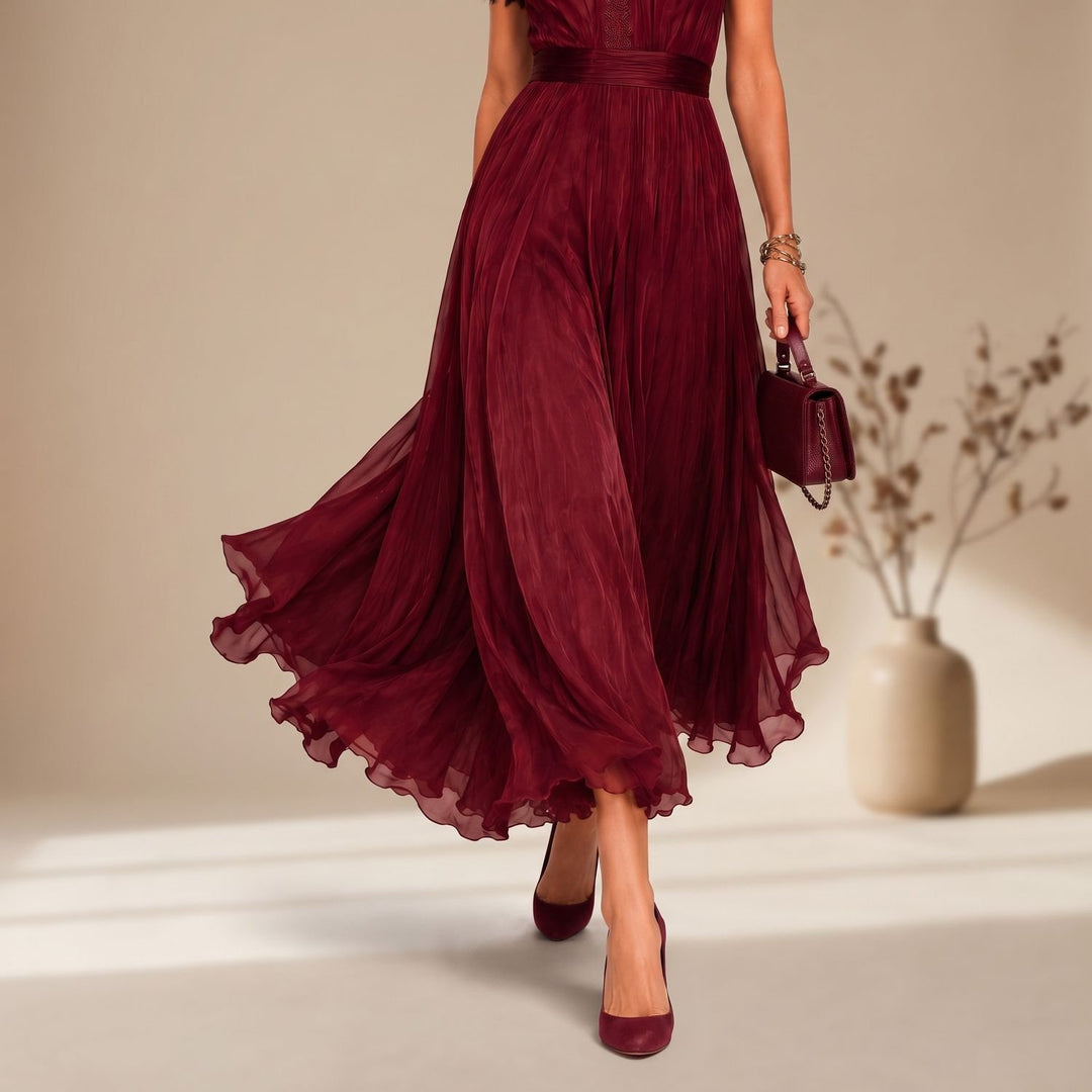 Damen Elegantes Fließendes Maxi-Abendkleid mit Spitzendetails
