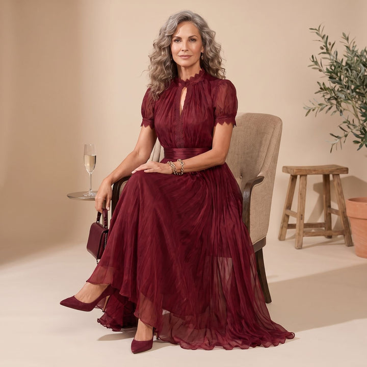 Damen Elegantes Fließendes Maxi-Abendkleid mit Spitzendetails