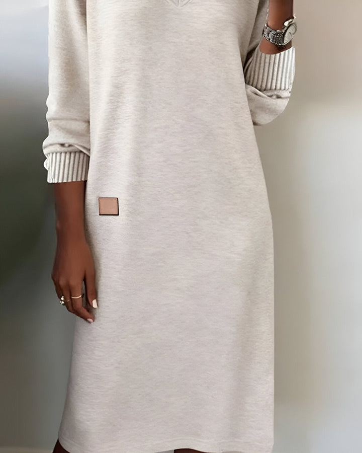 Damen Elegantes Langarm Midi-Kleid V-Ausschnitt Festliche Kleider