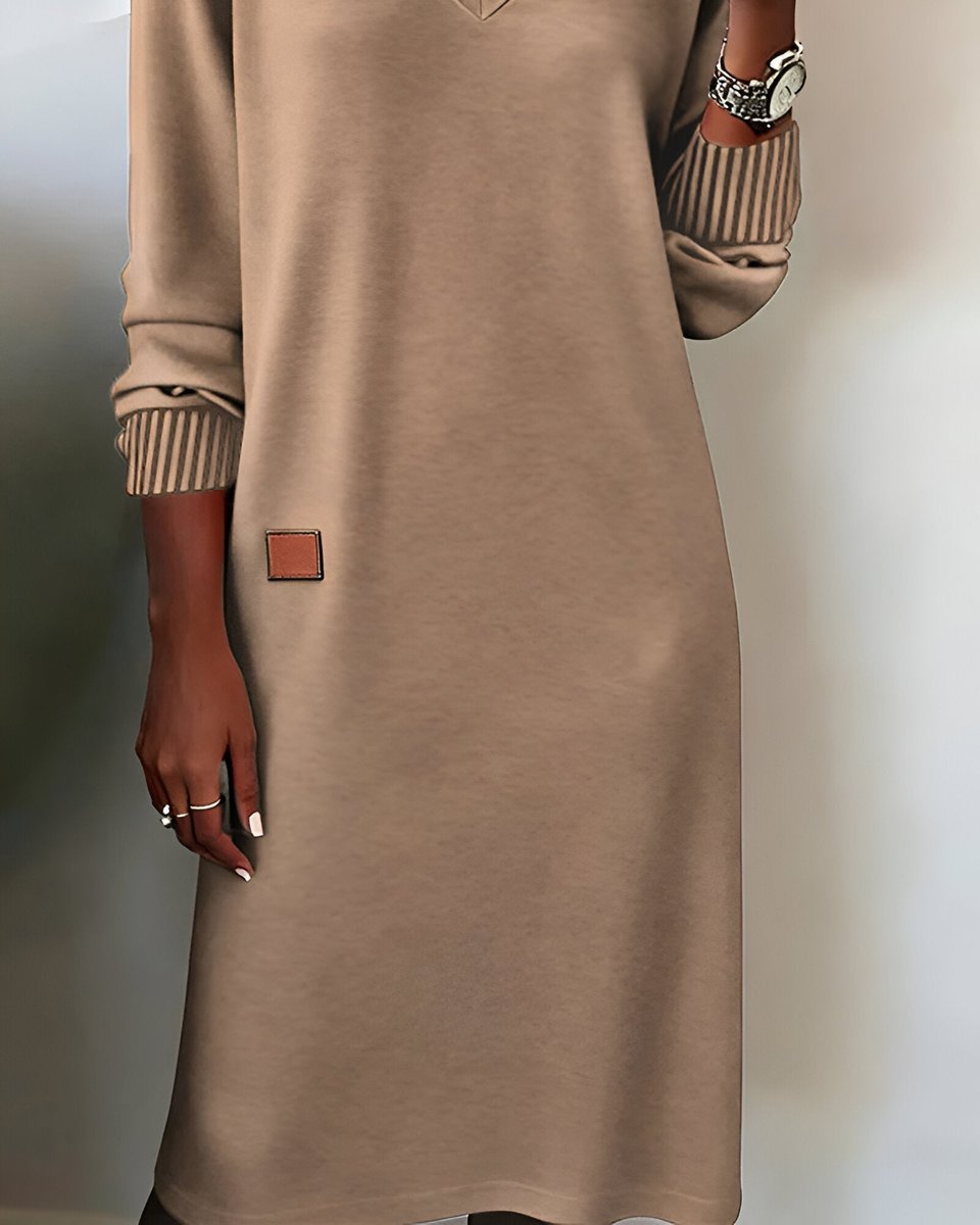 Damen Elegantes Langarm Midi-Kleid V-Ausschnitt Festliche Kleider