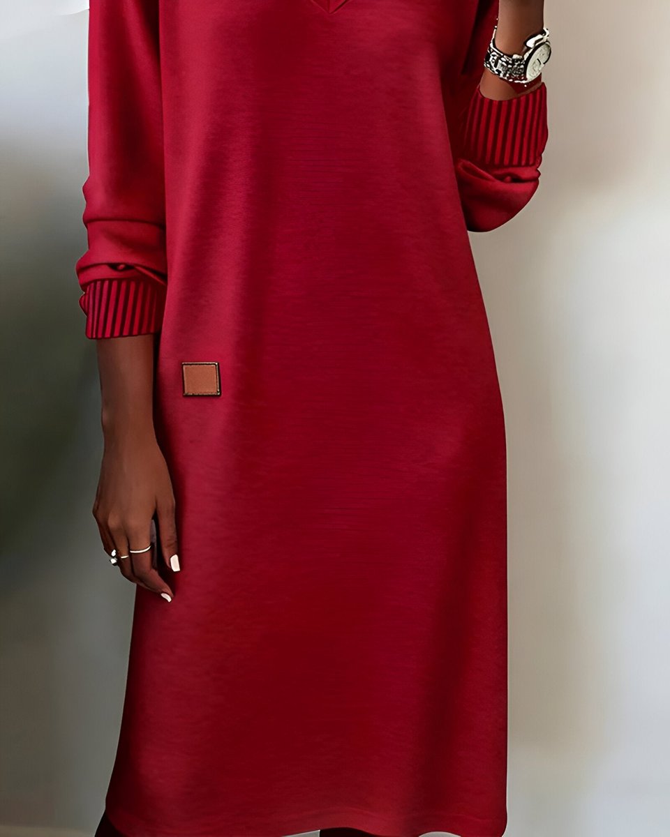 Damen Elegantes Langarm Midi-Kleid V-Ausschnitt Festliche Kleider