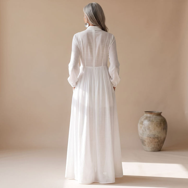 Damen Elegantes Maxi-Hemdblusenkleid mit Knopfleiste und Taschen