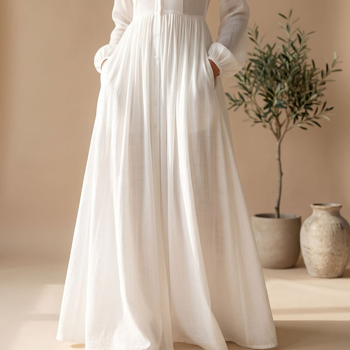 Damen Elegantes Maxi-Hemdblusenkleid mit Knopfleiste und Taschen
