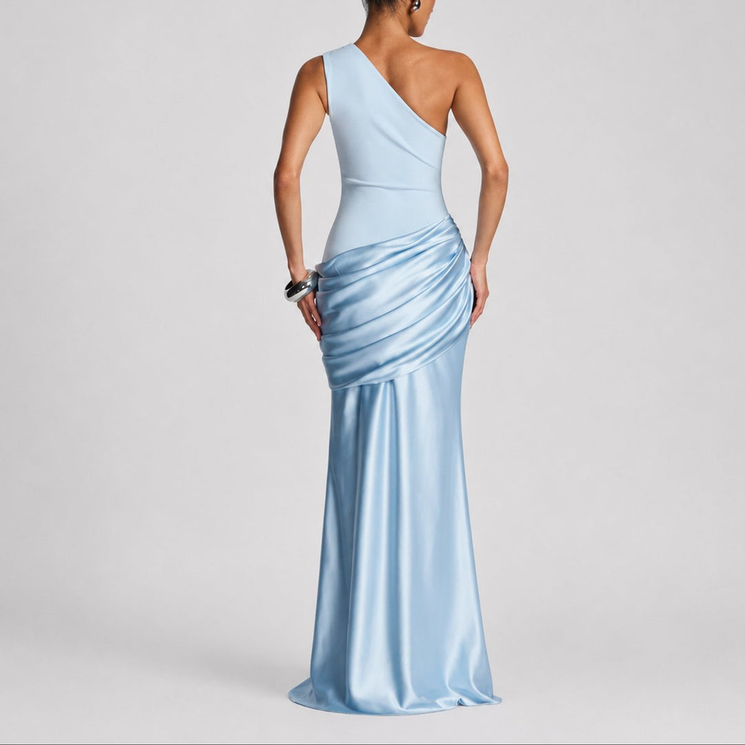 Damen Elegantes One-Shoulder Satin-Maxikleid für Hochzeitsgäste im Herbst
