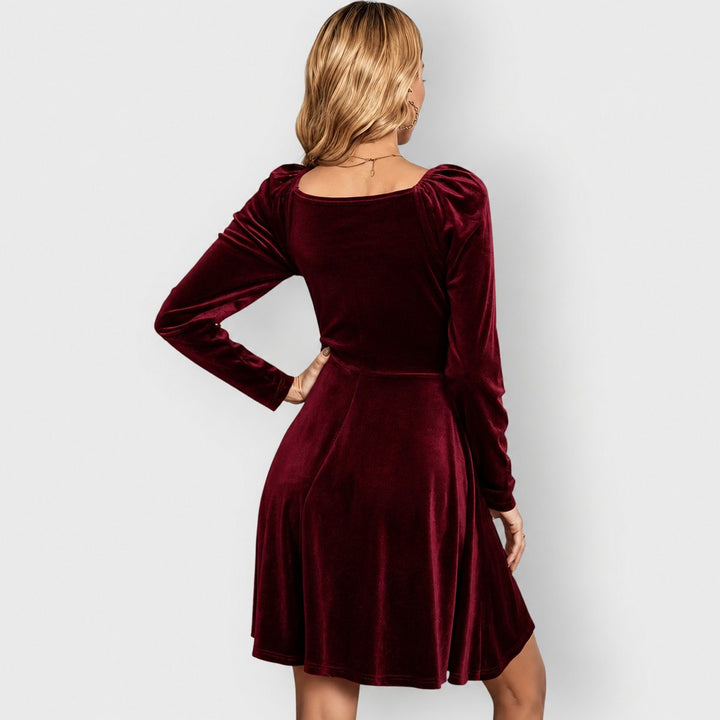 Damen Elegantes Samtkleid mit V-Ausschnitt Festliches Skater-Abendkleid