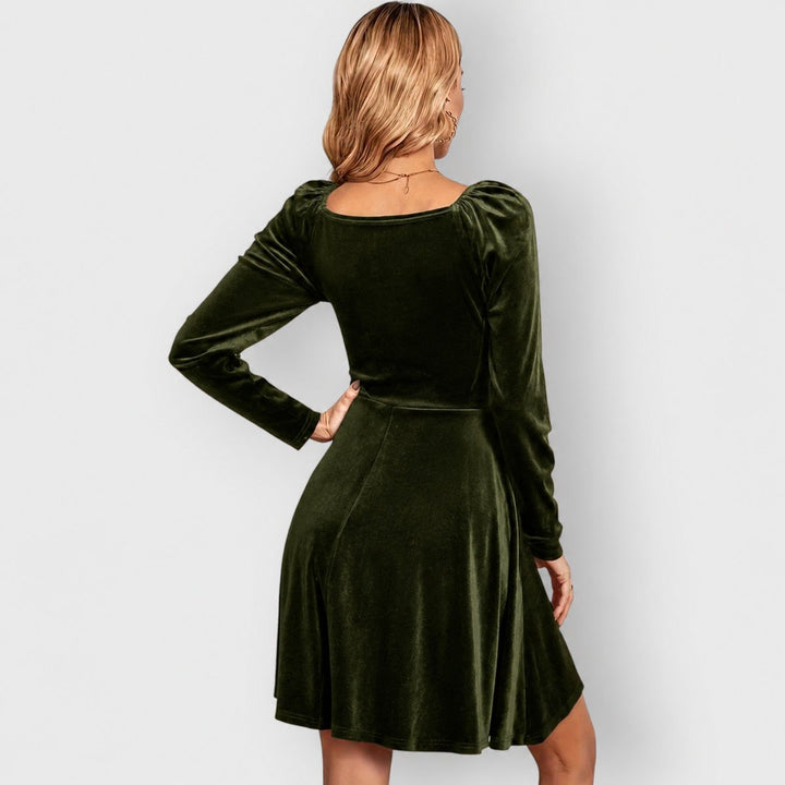 Damen Elegantes Samtkleid mit V-Ausschnitt Festliches Skater-Abendkleid