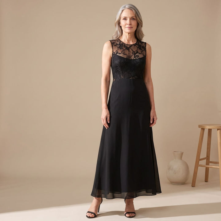 Damen Elegantes Spitzen-Maxi-Abendkleid mit Rundhalsausschnitt