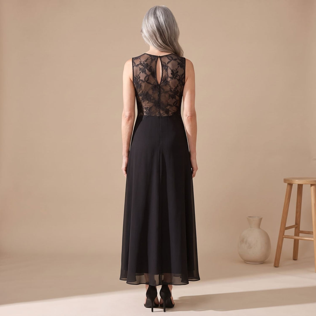 Damen Elegantes Spitzen-Maxi-Abendkleid mit Rundhalsausschnitt