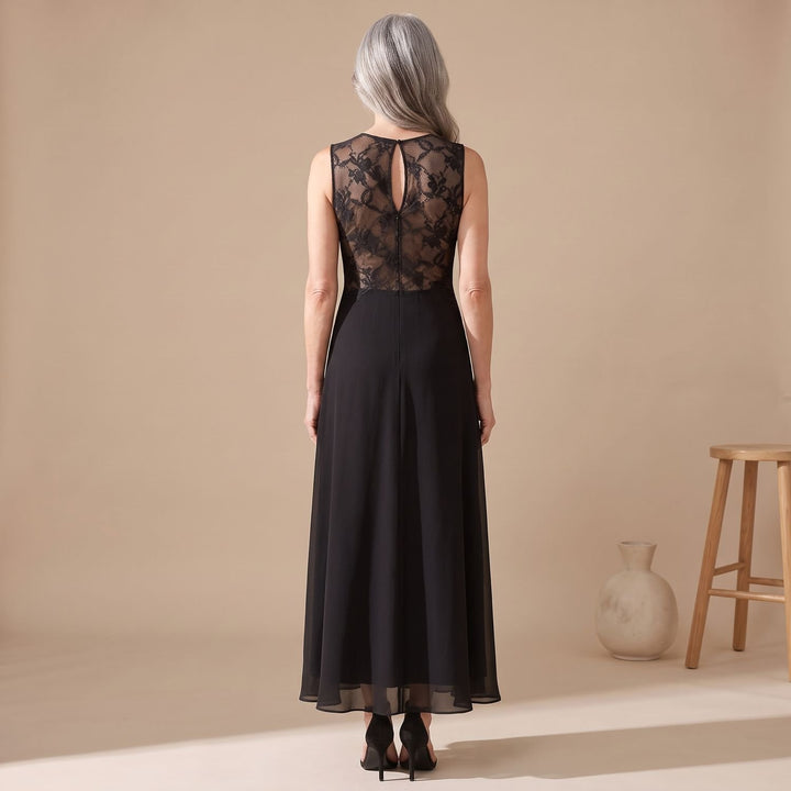 Damen Elegantes Spitzen-Maxi-Abendkleid mit Rundhalsausschnitt