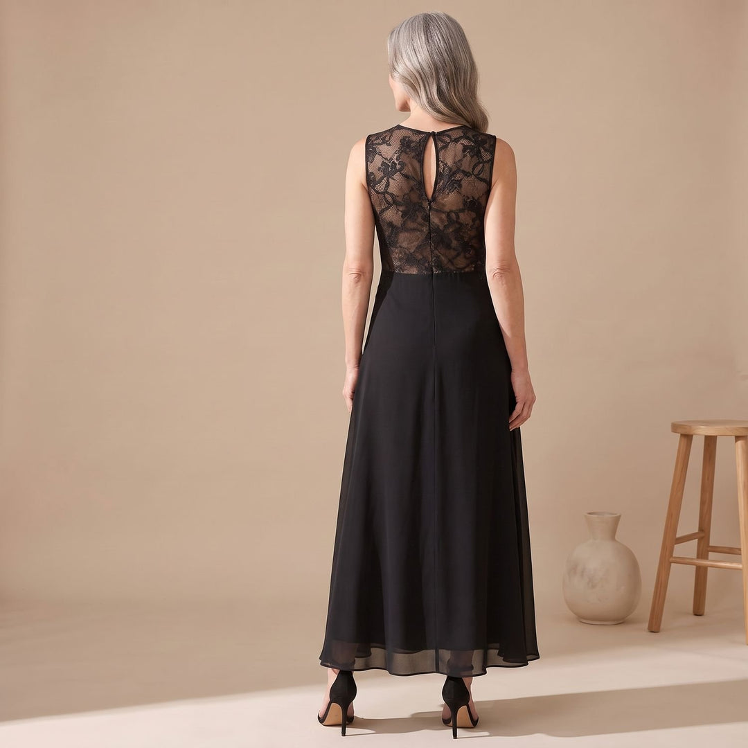 Damen Elegantes Spitzen-Maxi-Abendkleid mit Rundhalsausschnitt