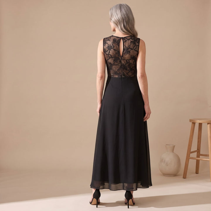Damen Elegantes Spitzen-Maxi-Abendkleid mit Rundhalsausschnitt