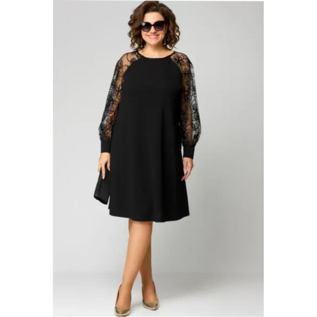 Damen Elegantes Spitzenärmel Knielanges Formal Dress A-Linie