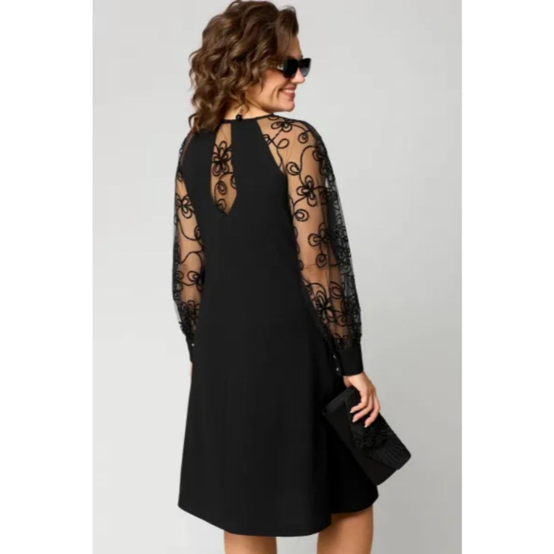 Damen Elegantes Spitzenärmel Knielanges Formal Dress A-Linie