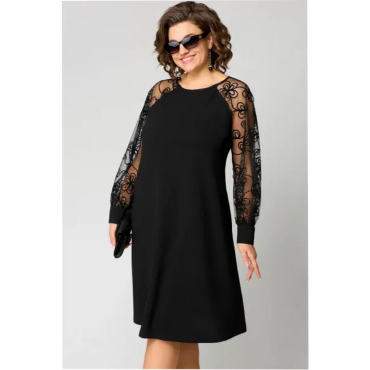 Damen Elegantes Spitzenärmel Knielanges Formal Dress A-Linie