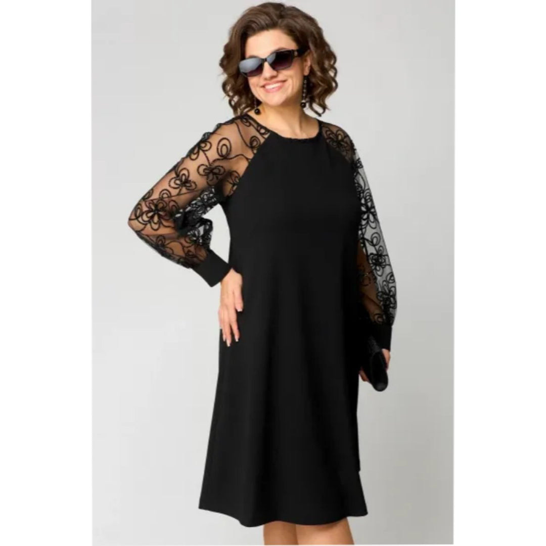 Damen Elegantes Spitzenärmel Knielanges Formal Dress A-Linie
